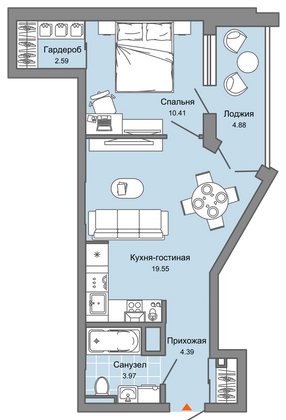 Продажа 1-комнатной квартиры 43 м², 5/8 этаж