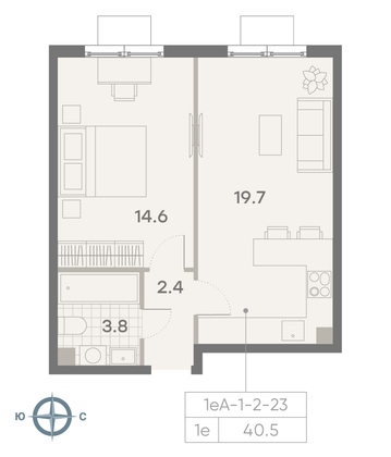 Продажа 1-комнатной квартиры 40,5 м², 9/23 этаж