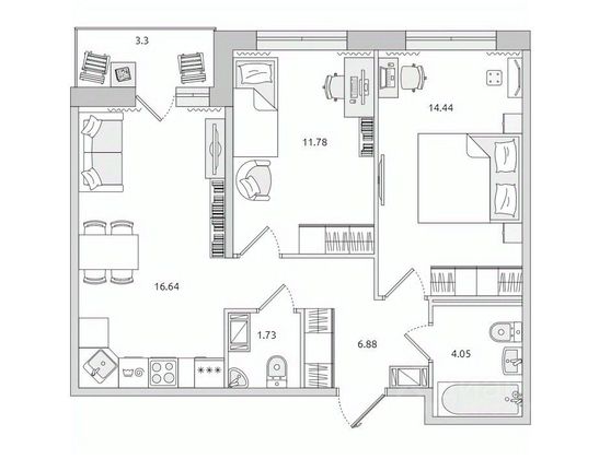 Продажа 2-комнатной квартиры 59 м², 15/15 этаж