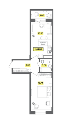 Продажа 2-комнатной квартиры 44,4 м², 3 этаж