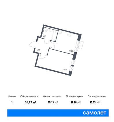 35 м², 1-комн. квартира, 8/13 этаж