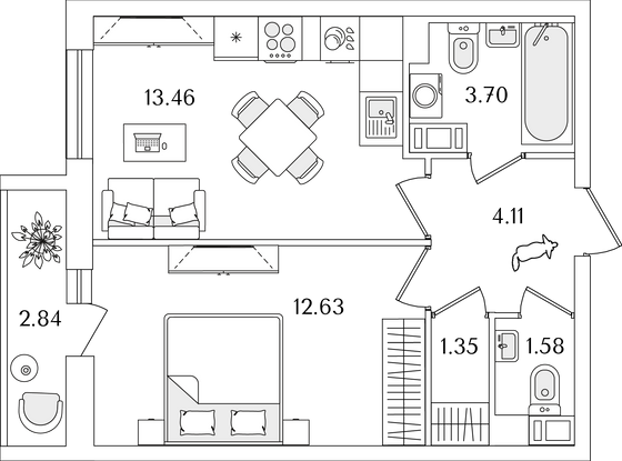 38,3 м², 1-комн. квартира, 5/9 этаж