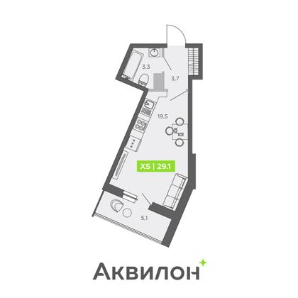 29,1 м², студия, 11/13 этаж