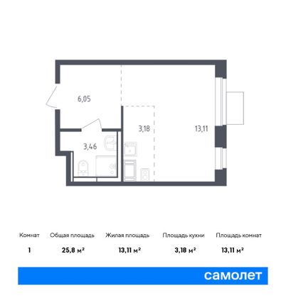 25,8 м², студия, 3/12 этаж