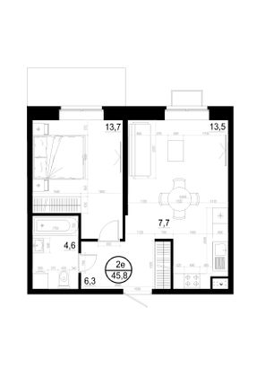 Продажа 2-комнатной квартиры 45,8 м², 2/19 этаж