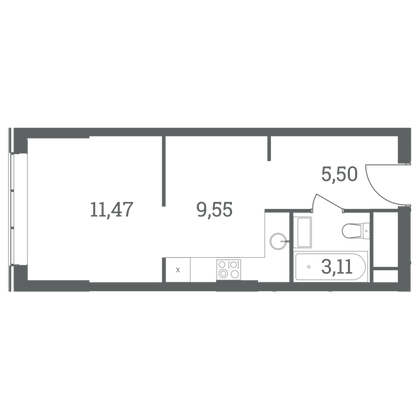 29,6 м², 1-комн. квартира, 31/51 этаж