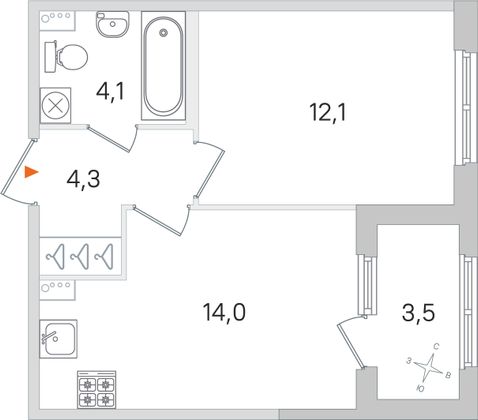 Продажа 1-комнатной квартиры 36,3 м², 1/4 этаж