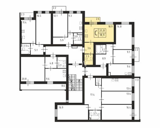 Продажа квартиры-студии 25,8 м², 3/4 этаж