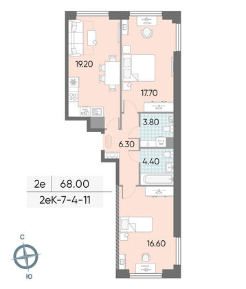 Продажа 2-комнатной квартиры 68 м², 5/58 этаж