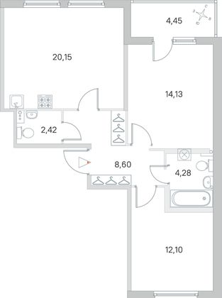 Продажа 2-комнатной квартиры 63,9 м², 1/4 этаж