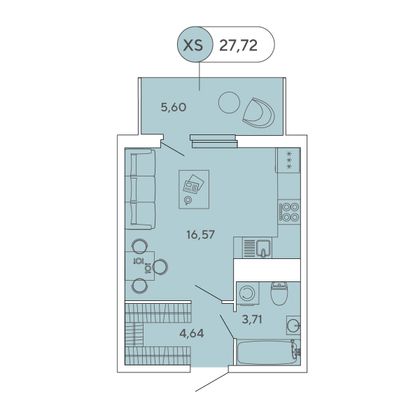 27,7 м², студия, 5/12 этаж