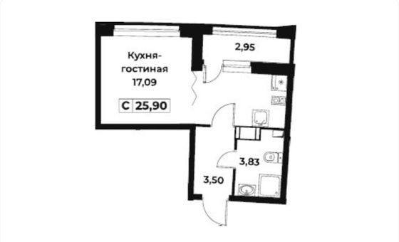 Продажа квартиры-студии 26 м², 9/17 этаж