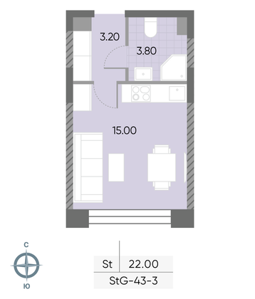 Продажа квартиры-студии 22 м², 3/30 этаж