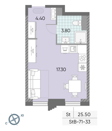 Продажа квартиры-студии 25,5 м², 33/58 этаж
