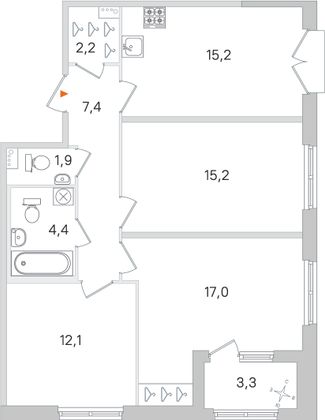 Продажа 3-комнатной квартиры 77,1 м², 2/4 этаж