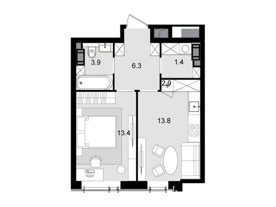 Продажа 1-комнатной квартиры 41,7 м², 38/47 этаж