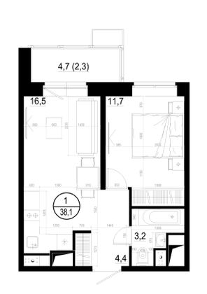 Продажа 1-комнатной квартиры 38,2 м², 10/19 этаж