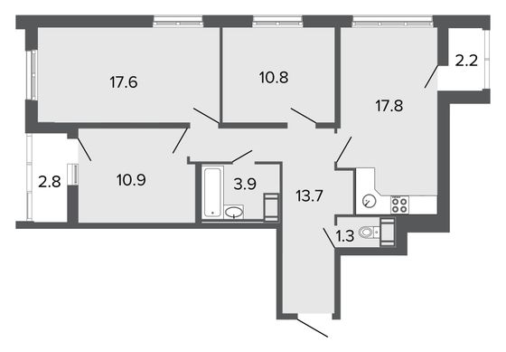 76 м², 4-комн. квартира, 14/24 этаж