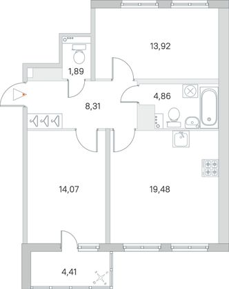 Продажа 2-комнатной квартиры 64,7 м², 6/8 этаж