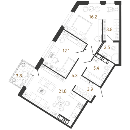 71 м², 2-комн. квартира, 8/14 этаж