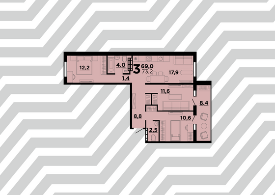 Продажа 3-комнатной квартиры 73,2 м², 9/10 этаж