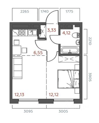 Продажа 1-комнатной квартиры 38,3 м², 12/22 этаж