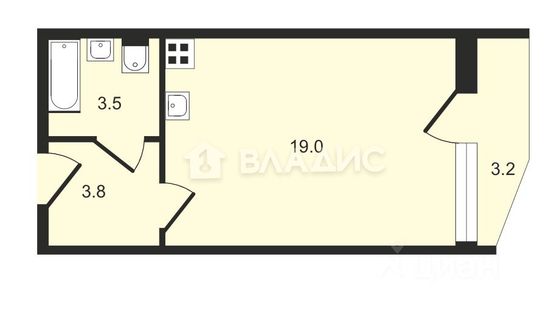 Продажа квартиры-студии 26,3 м², 6/19 этаж