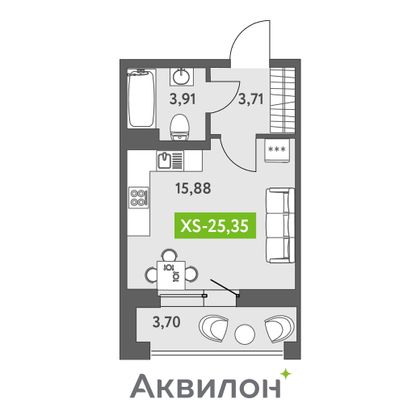 25,9 м², студия, 11/13 этаж