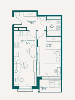 Продажа 2-комнатной квартиры 45,6 м², 4/5 этаж