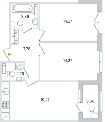 Продажа 2-комнатной квартиры 63,7 м², 3/4 этаж