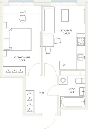 Продажа 1-комнатной квартиры 38,2 м², 14/23 этаж