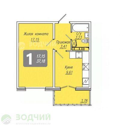 Продажа 1-комнатной квартиры 37,2 м², 7/9 этаж