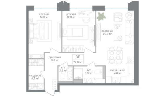 Продажа 2-комнатной квартиры 72 м², 2/25 этаж