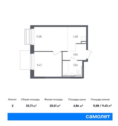 33,7 м², 1-комн. квартира, 4/9 этаж