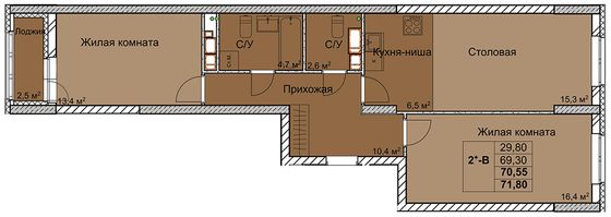 Продажа 2-комнатной квартиры 70,6 м², 3/18 этаж