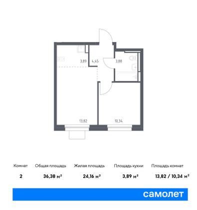 36,4 м², 1-комн. квартира, 9/17 этаж