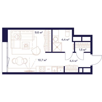 30,6 м², 1-комн. квартира, 3/23 этаж