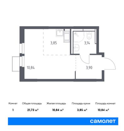 21,7 м², студия, 2/25 этаж