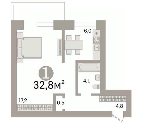 Продажа 1-комнатной квартиры 32,8 м², 5/5 этаж