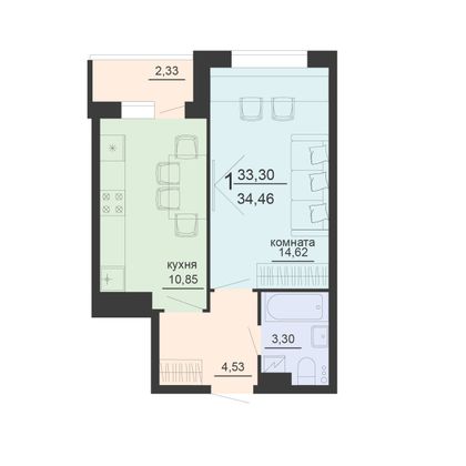 Продажа 1-комнатной квартиры 34,5 м², 16/20 этаж