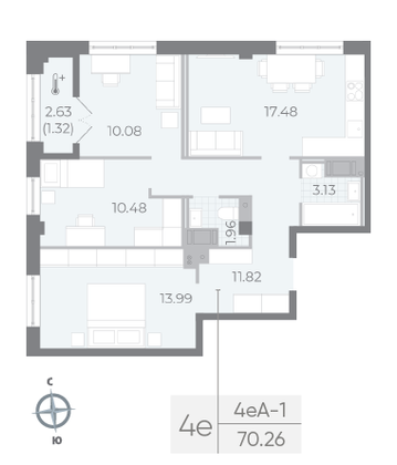 Продажа 3-комнатной квартиры 70,3 м², 7/8 этаж