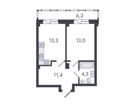 Продажа 1-комнатной квартиры 48,3 м², 1/16 этаж