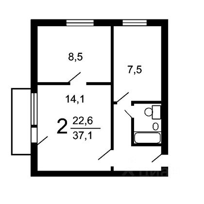 Продажа 2-комнатной квартиры 36,5 м², 5/9 этаж