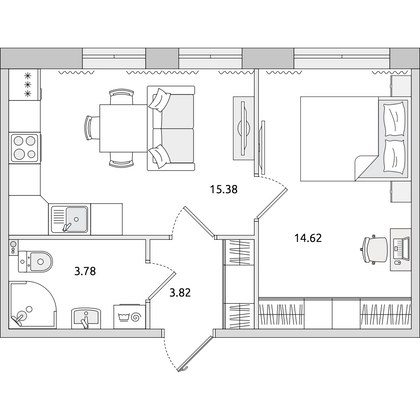 Продажа 1-комнатной квартиры 37,6 м², 1/14 этаж
