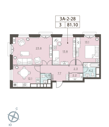 Продажа 3-комнатной квартиры 81,2 м², 28/29 этаж