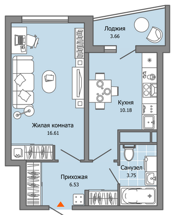 39 м², 1-комн. квартира, 9/9 этаж