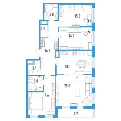 Продажа 4-комнатной квартиры 128,4 м², 6/18 этаж