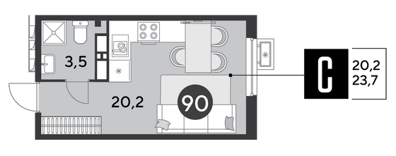 Продажа квартиры-студии 23,7 м², 10/18 этаж