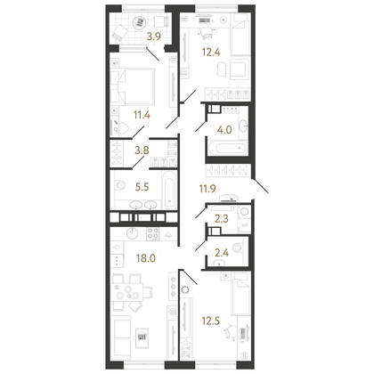 84,2 м², 3-комн. квартира, 10/15 этаж