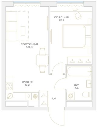 Продажа 2-комнатной квартиры 38,4 м², 14/23 этаж